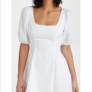 STAUD Laeila white square neck dress puff sleeves